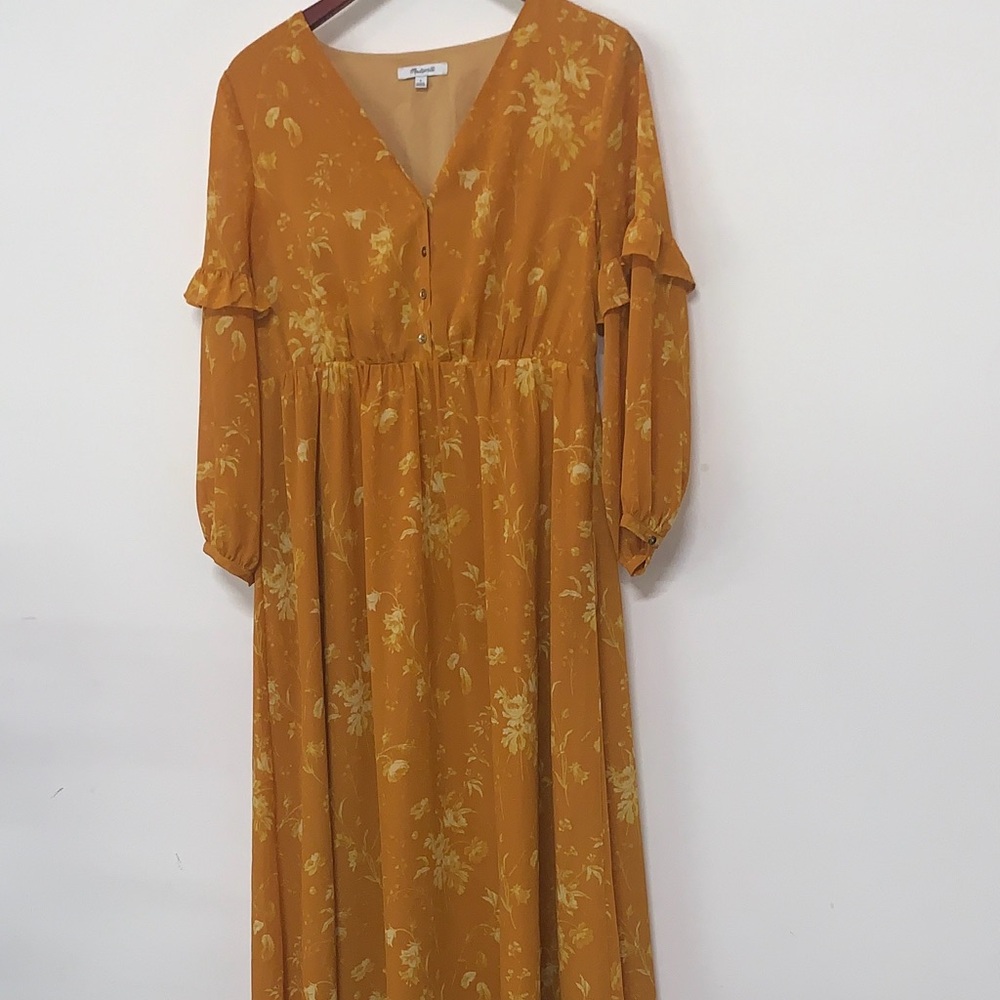 Madewell Mustard Floral Maxi Women’s Size 6 Dress Cottage Core Milk Maid Breezy - Picture 14 of 15